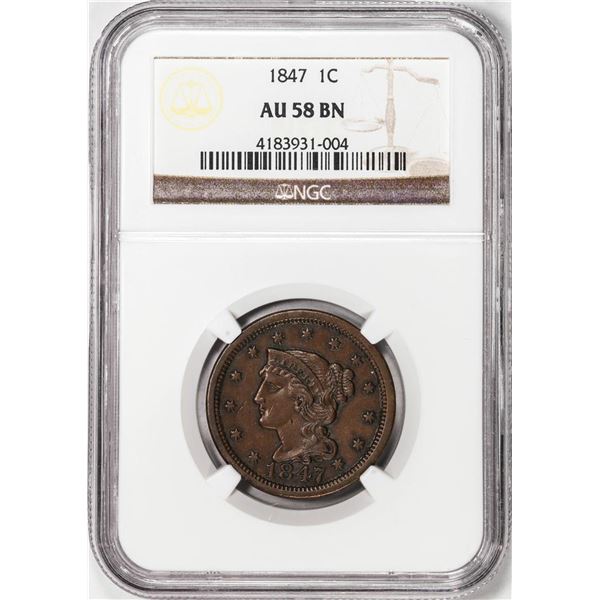 1847 Coronet Head Large Cent Coin NGC AU58BN