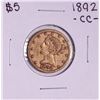 Image 1 : 1892-CC $5 Liberty Head Half Eagle Gold Coin