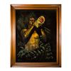 Image 1 : PAINTING OF WARRIOR BLOWING CONCH ON VELVET BY DON MCGUIRE.