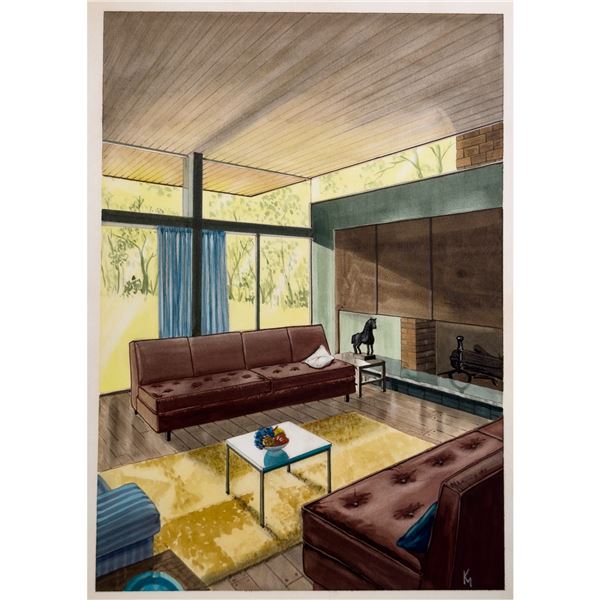 MCM ORIGINAL ARCHITECTURAL CONCEPT ART ILLUSTRATION JOSEPH EICHLER ...
