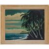Image 1 : LARGE PERIOD HAWAIIAN KONA BLACK SAND BEACH SHORELINE SCENE LANDSCAPE PAINTING.