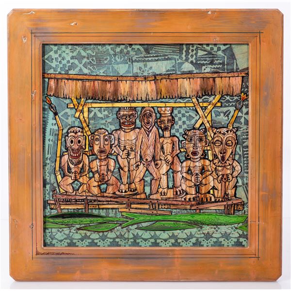 LEROY SCHMALTZ - "TIKI CHORUS TO DA MAX" COLLAGE PAINTING.