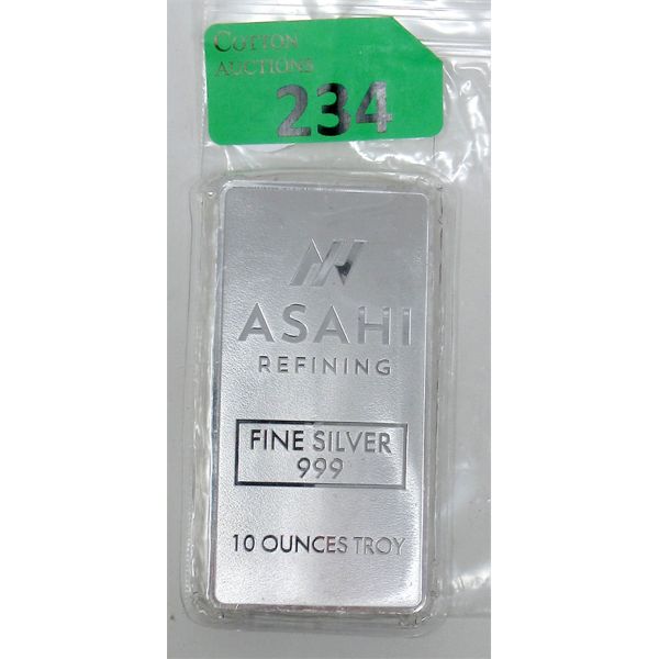 10 Oz .999  Silver Asahi Refining Bar 