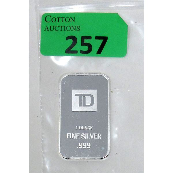 1 Oz .999  Silver TD Bank Investor Bar 