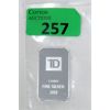 Image 1 : 1 Oz .999  Silver TD Bank Investor Bar 