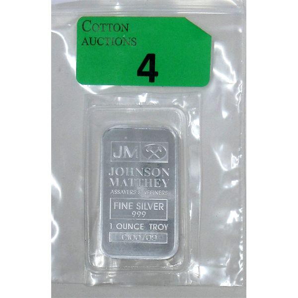 1 Oz .999  Silver Johnson Matthey Bar 