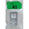 Image 1 : 1 Oz .999  Silver TD Bank Investor Bar 