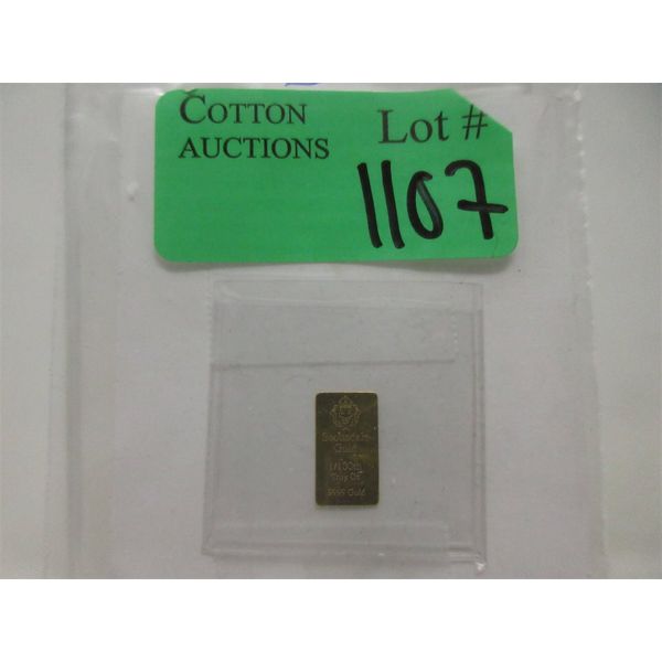1/100 Oz .9999 Fine Gold Scottsdale Lion Bar