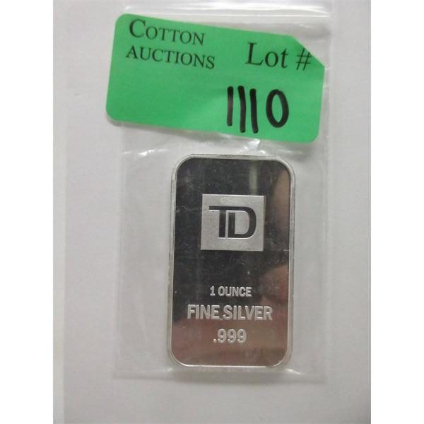 1 Oz .999 Silver TD Bank Investor Bar