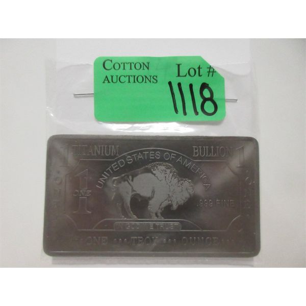 1 Oz .999 Fine Titanium Buffalo Bar