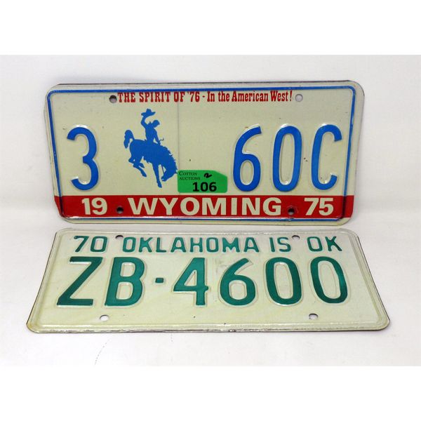 1975 Wyoming & 1970 Oklahoma Licence Plates