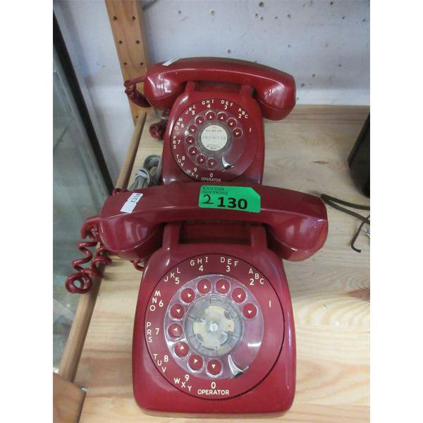 2 Vintage Red Automatic Electric Dial Telephones