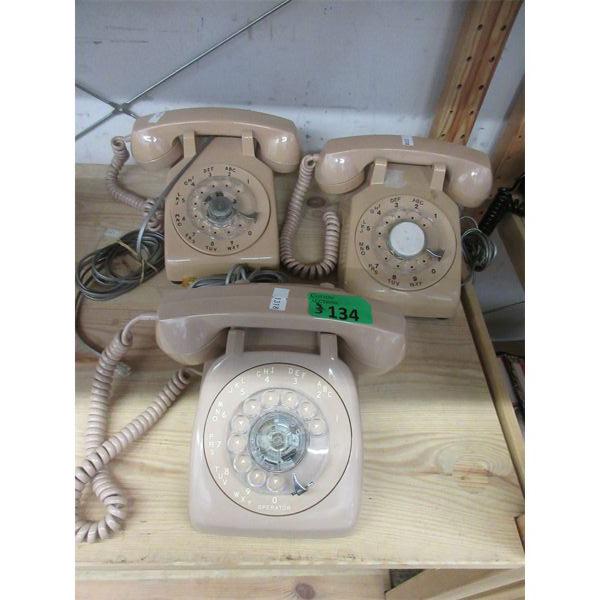 3 Vintage Rotary Dial Telephones - Tan