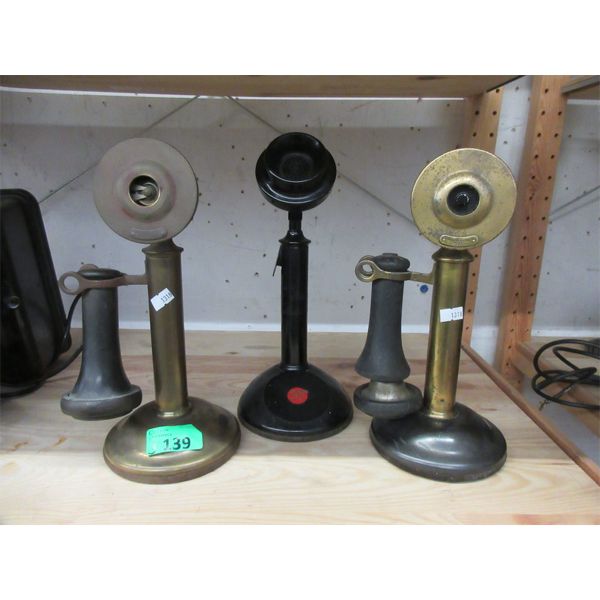 3 Vintage Metal Candlestick Phone Parts