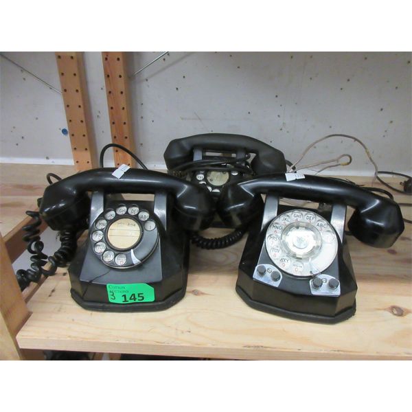 3 Vintage Black Rotary Dial Telephones