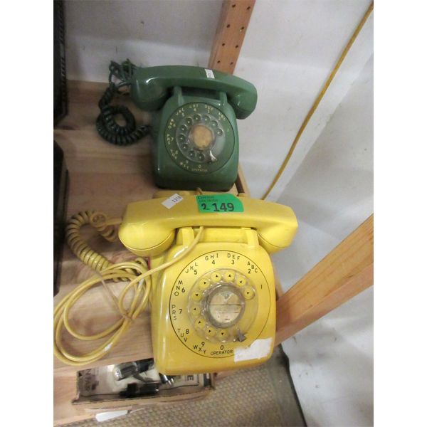 1 Yellow and 1 Green Vintage Dial Telephone