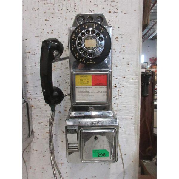 Vintage Chrome Automatic Electric Co. Coin Pay Phone