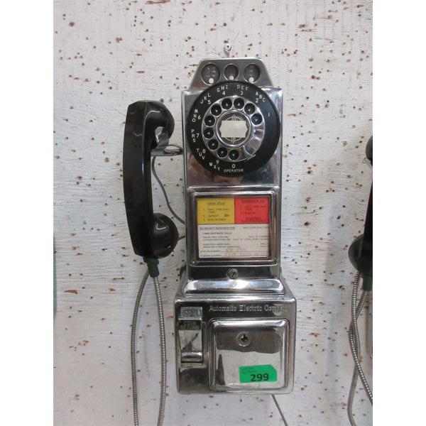 Vintage Chrome Automatic Electric Co. Coin Pay Phone