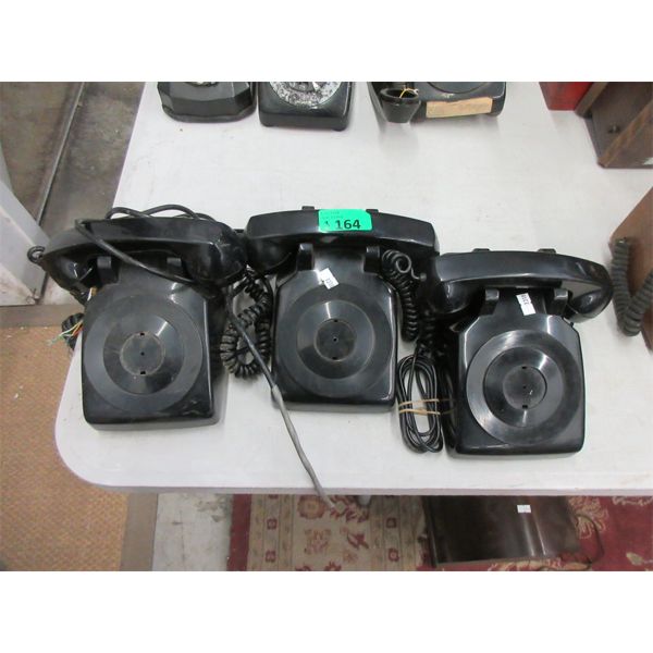 3 Vintage Black Desk Phones - No Dials