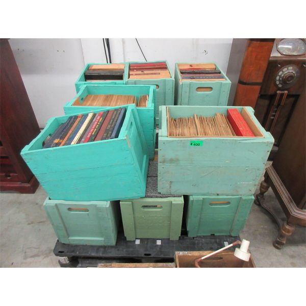 Skid of Assorted Vintage Music Records in Wood Crates