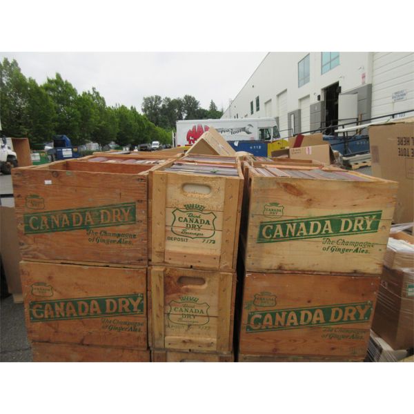 3 Wood Canada Dry Crates with Vintage Music Records