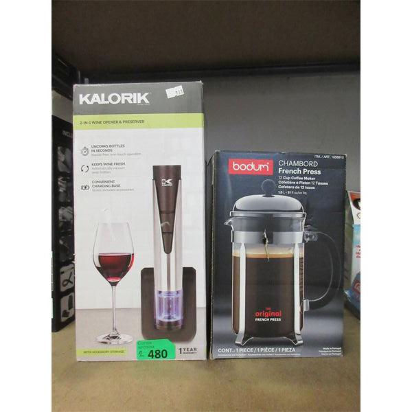 Bodum French Coffee Press & Kalorik Wine Opener