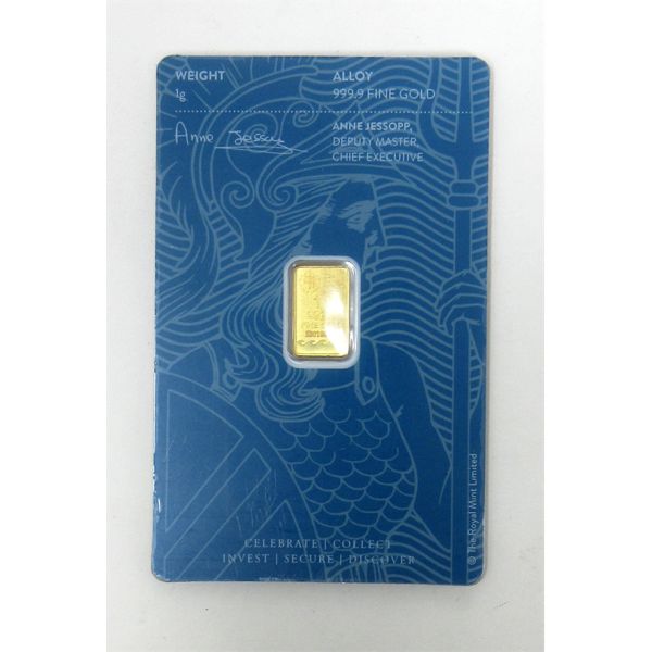 1 Gram .9999 Fine Gold Britannia Certified Bar