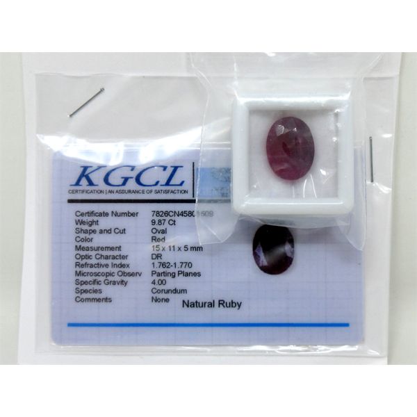 9.87 Carat Oval Ruby with KGCL Certificate