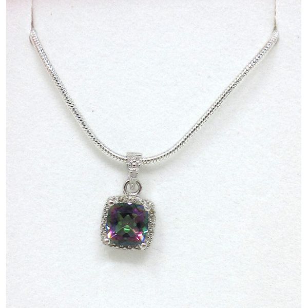 1.9 CT Square Cut Mystic Topaz & Diamond Sterling Silver Pendant 