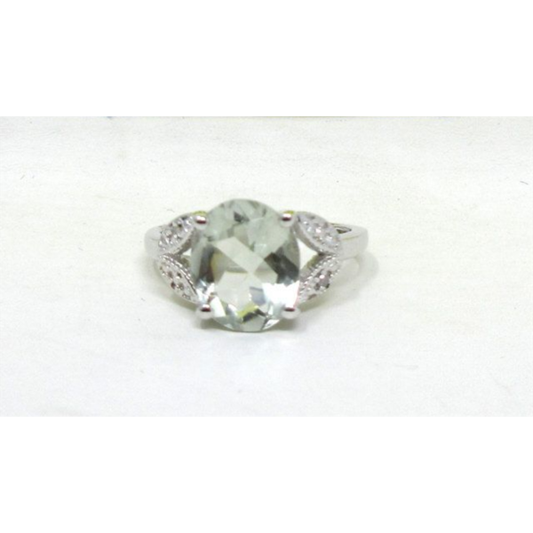 Green Amethyst & Diamond Sterling Silver Ring 