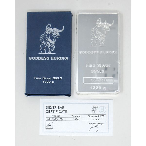 1000 Gram .9999 Silver Goddess Europa Bar 