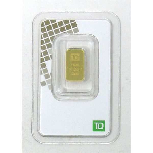 1 Gram .9999 Fine Gold TD Bank Investor Bar 