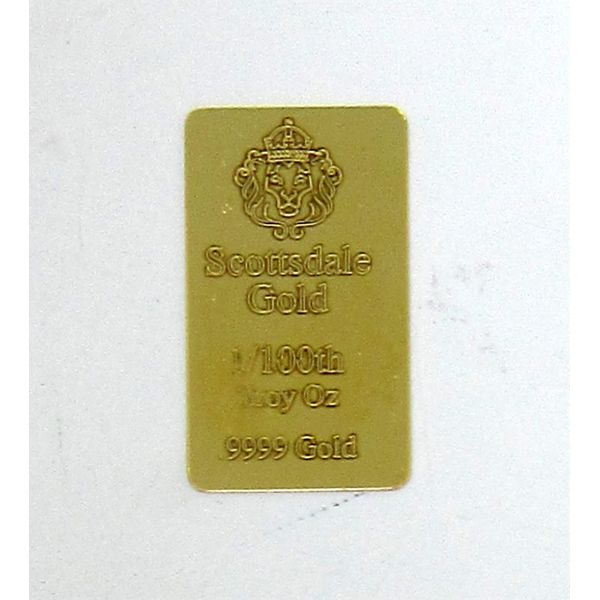 1/100 Oz .9999 Fine Gold Scottsdale Lion Bar