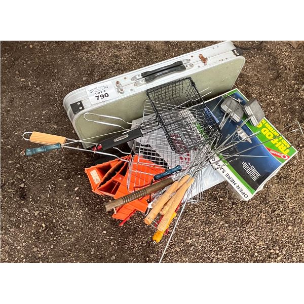 Folding Table, Camp fire accessories & wheel chocks etc.