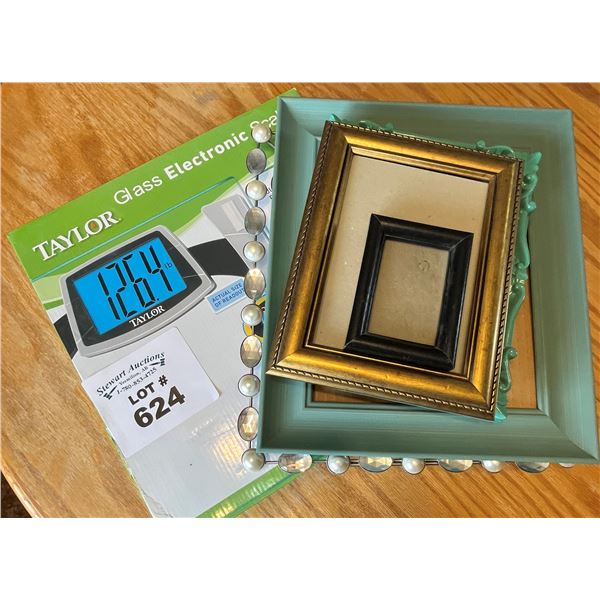Glass electric weigh scale & picture frames