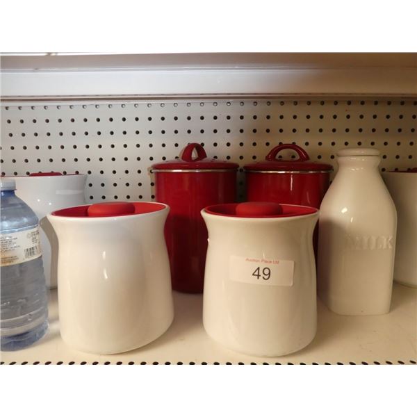 ceramic canisters w/ silicone lids & milk jug