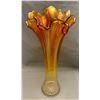 Image 1 : Imperial Glass Co. Radium Marigold Carnival Glass "Free Fold" Vase with Very Unique Ruffled Top! Cir