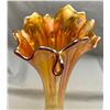 Image 2 : Imperial Glass Co. Radium Marigold Carnival Glass "Free Fold" Vase with Very Unique Ruffled Top! Cir
