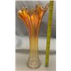Image 3 : Imperial Glass Co. Radium Marigold Carnival Glass "Free Fold" Vase with Very Unique Ruffled Top! Cir