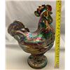 Image 4 : Westmoreland Amethyst Carnival Glass "Top of the Morning Covered ROOSTER" Very rare in Carnival Glas