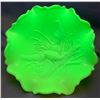 Image 1 : Westmoreland Uranium Custard Glass "Peacocks" Large Master Centrepiece Fruit Ruffled Bowl.