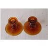 Image 3 : (2) Orange Etched Glass Candle Holders