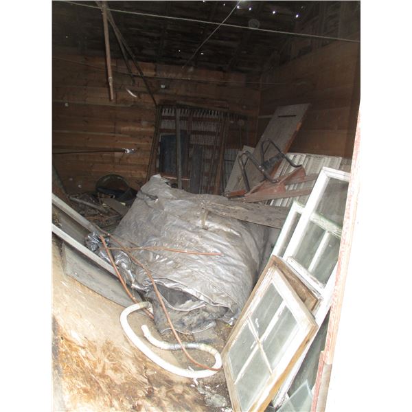 Assorted Lot 2 -- Window, Shelfing, Copper, Tarp, Texaco Trash Can + Misc.