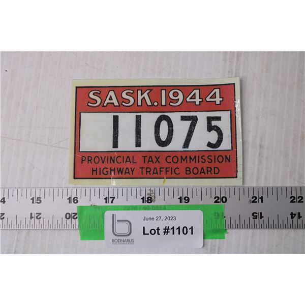 Saskatchewan 1944 License Plate - Laminated