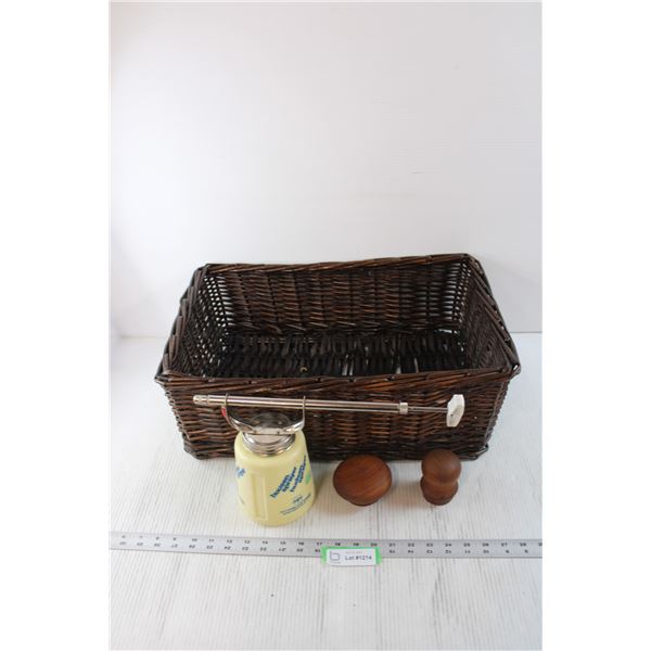 Wicker Basket and Assorted Items
