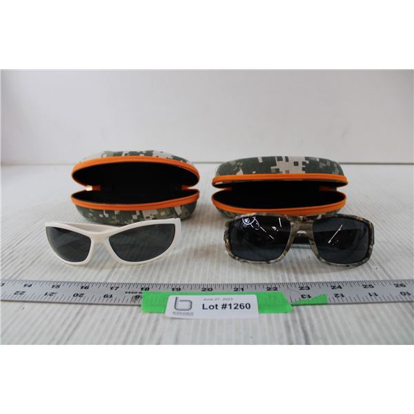 (2x Bid Price) (2) Non Prescription Camo Sunglasses in Cases (Consigner says like New, Unscratched)