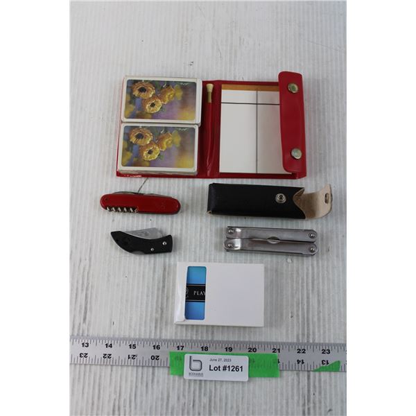 Playing Cards Set, Pocket Knives and Misc.