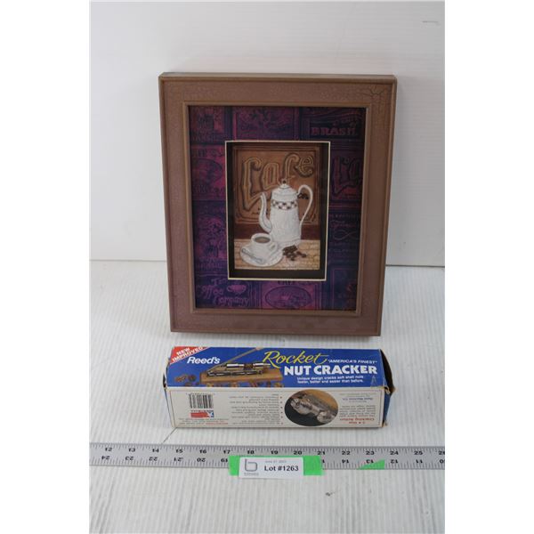 Framed Coffee Art and Rocket Nut Cracker in Box - 10" x 12" (NIB)