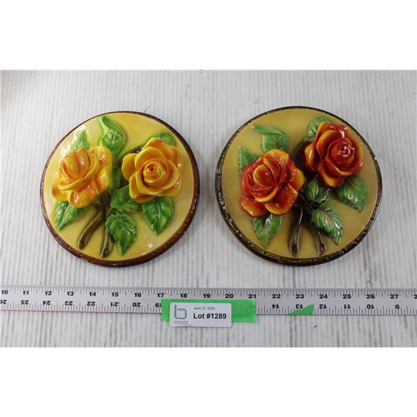 (2) Ceramic Floral Wall Art Hangings