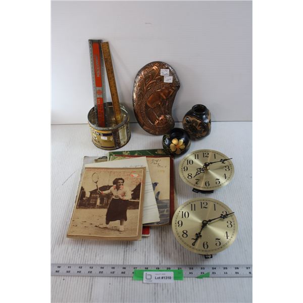 Vases, Clock Faces, Vintage School Books and Misc.